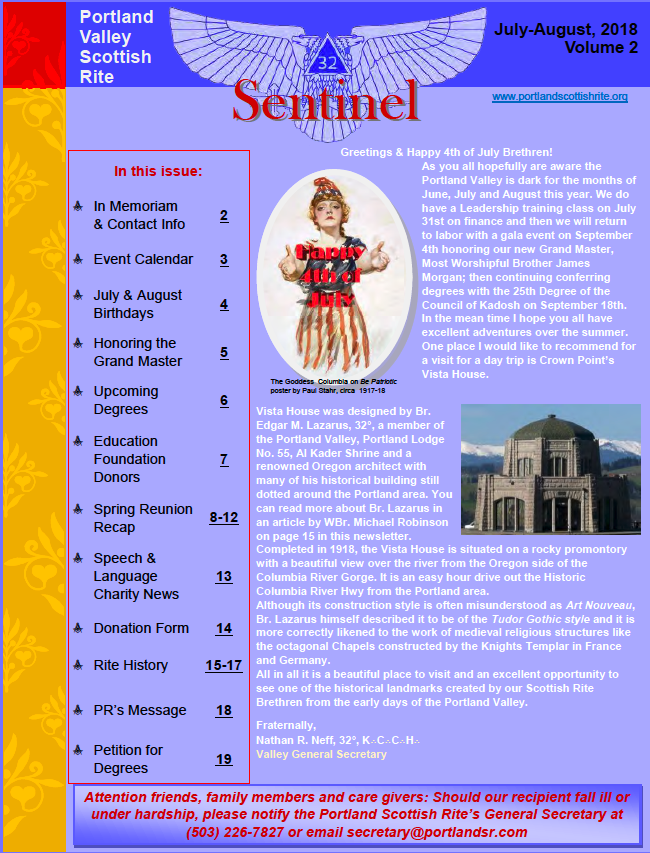 Portland Valley Scottish Rite Sentinel July-August 2018 - Scottish Rite ...